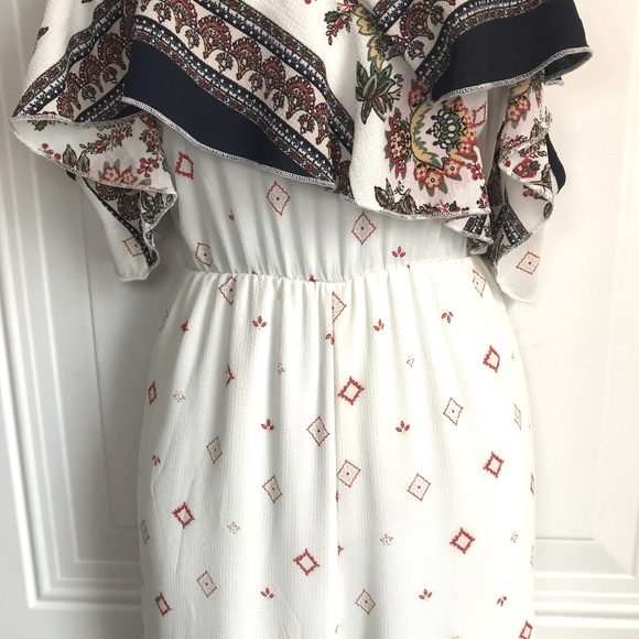 Miley & Molly Multi Mixed Print Aztec cold shoulder ruffle jumpsuit size S EUC - Picture 7 of 13